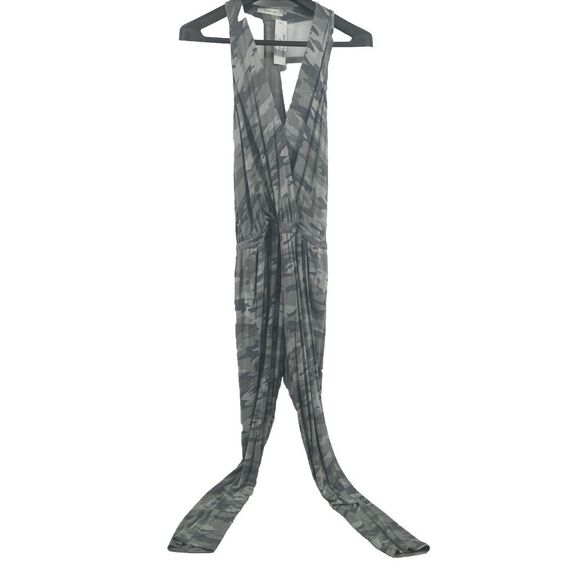 Mustard Seed Jersey Jumpsuit  Women's Medium Grey Camo Faux Wrap Beach Soft NEW‎ - Picture 1 of 11